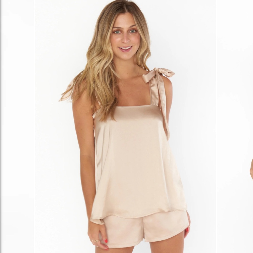 Show Me Your MuMu Tan Satin Pajama Set